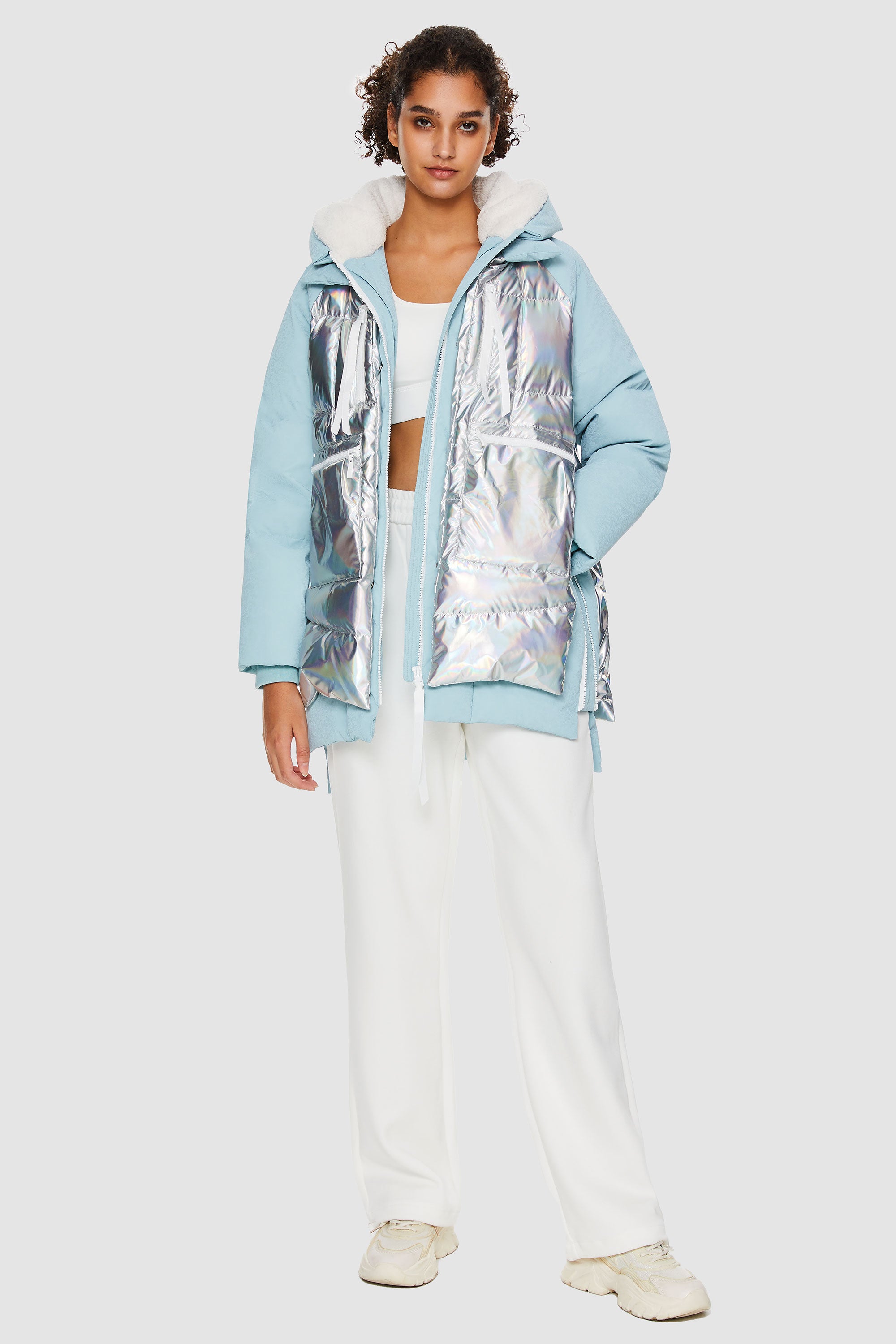 Hooded puffer jacket - Cream/Holographic - Ladies