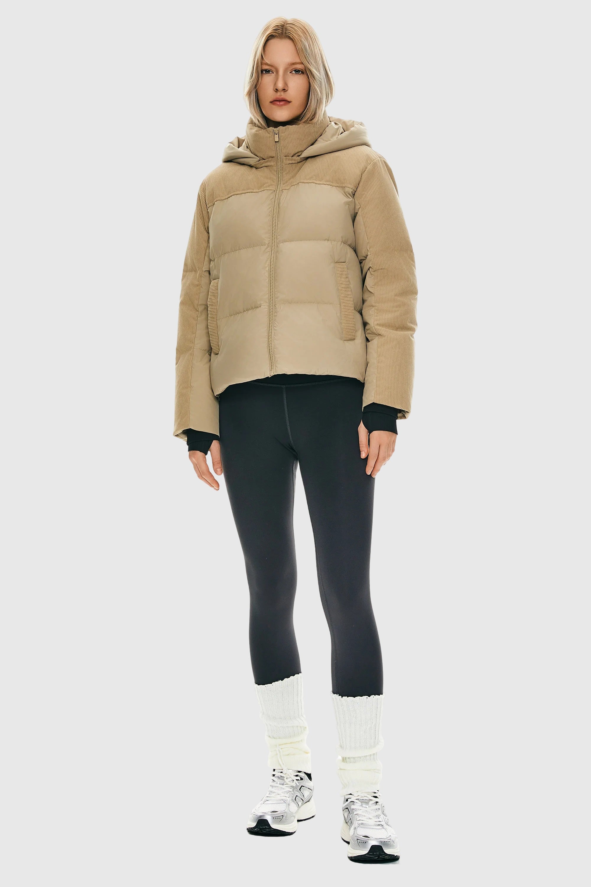 Orolay Cropped Puffer Jacket Winter Hooded #color_khaki