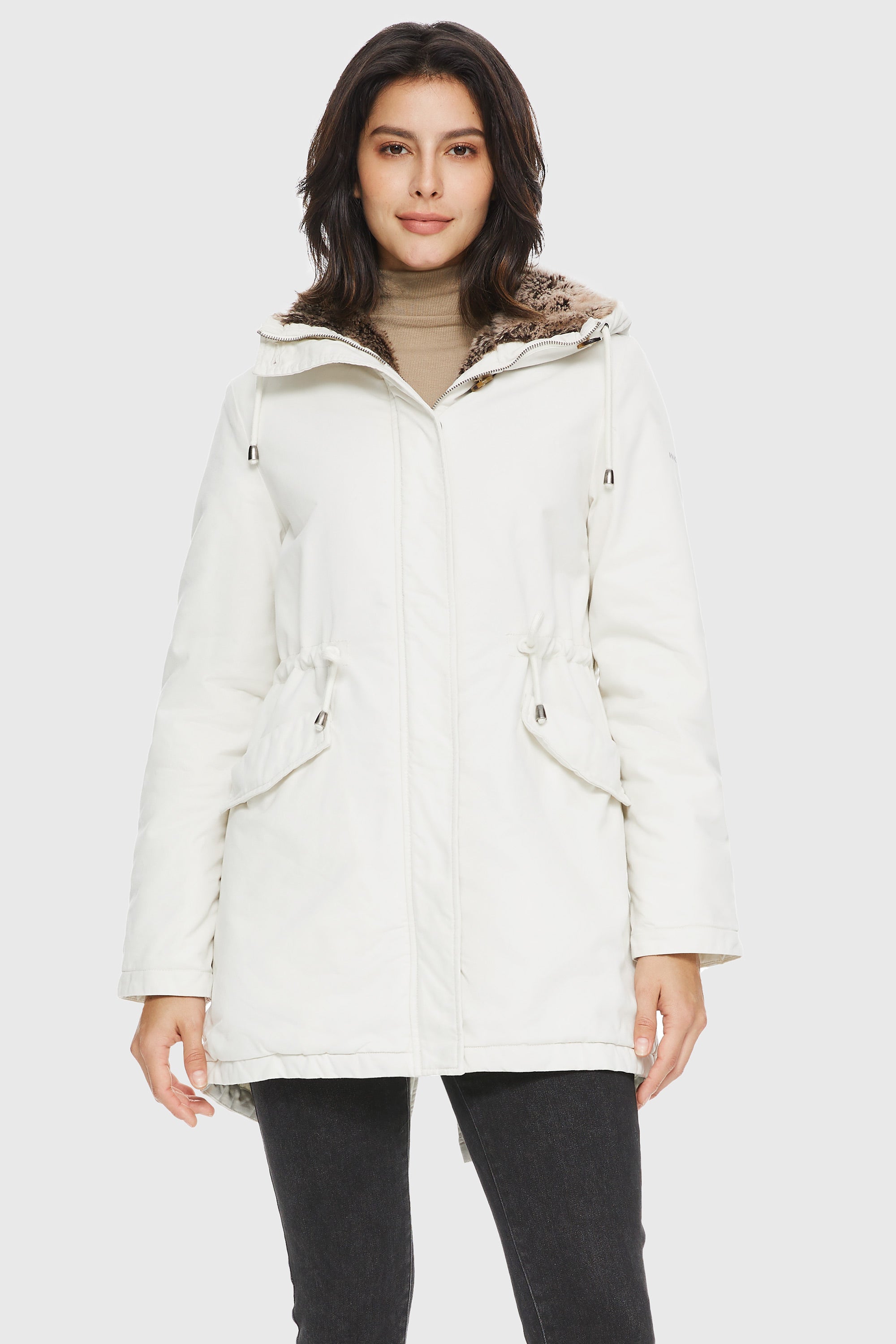 Khaki & White Fur Hood Fleece lined Parka Coats - Buy Fashion Wholesale in  The UK