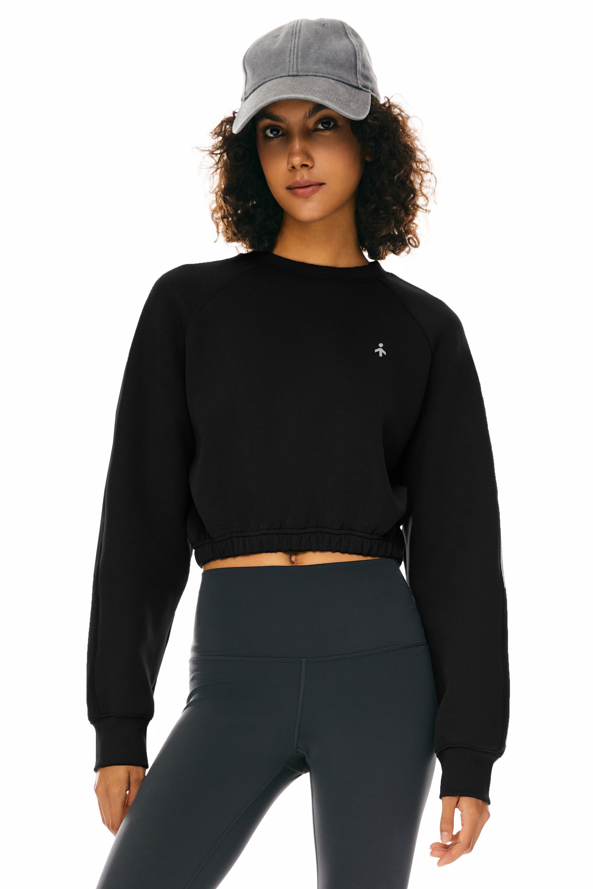 Orolay Oversized Cropped Sweatshirt Long Sleeve #color_black