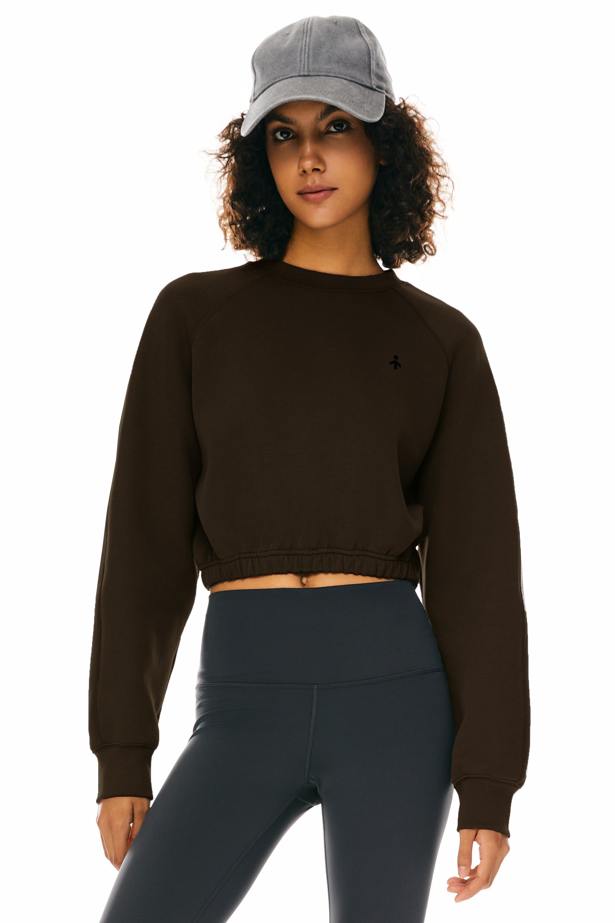 Orolay Oversized Cropped Sweatshirt Long Sleeve #color_brown