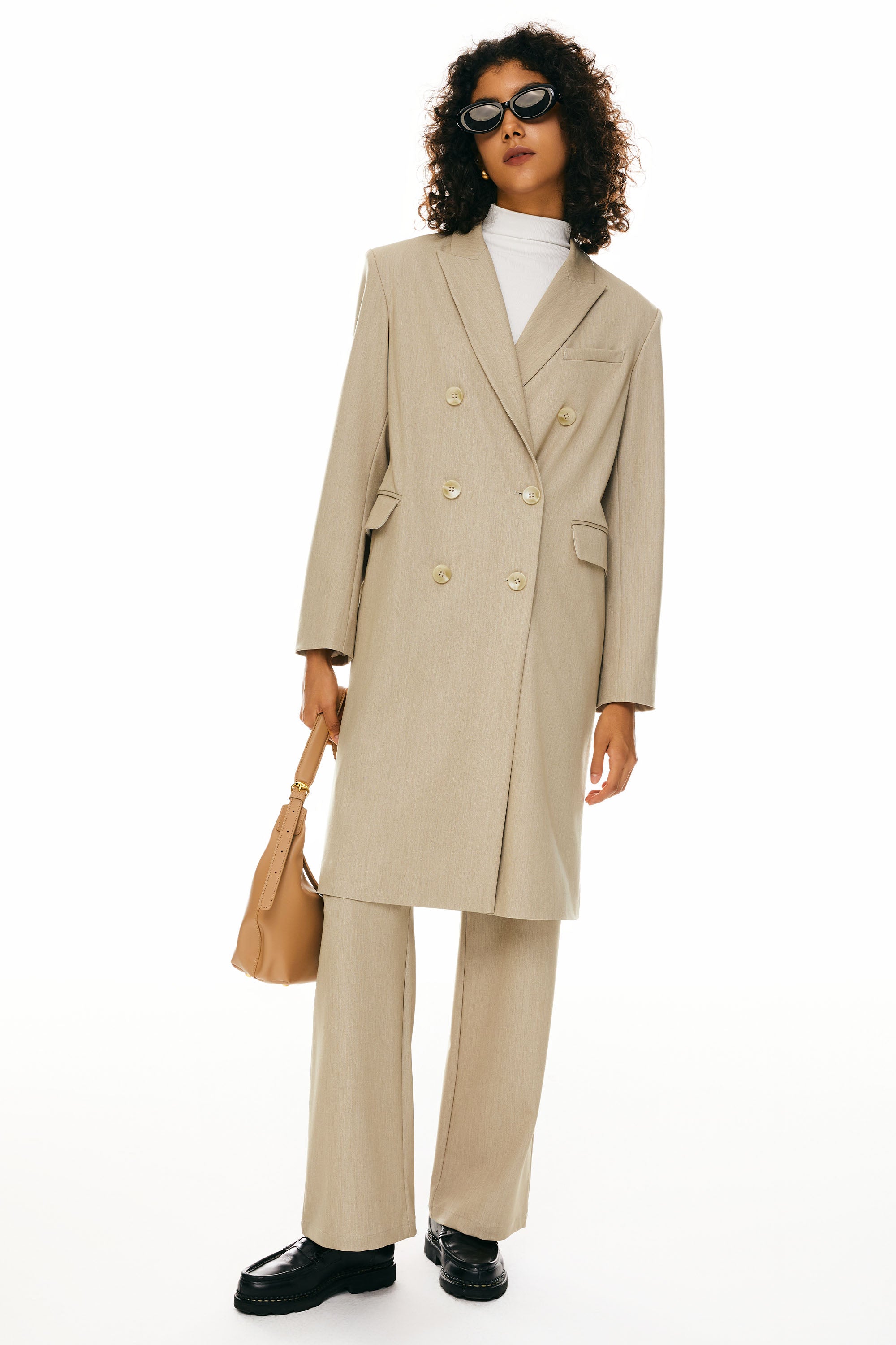 Double-Breasted Suit Blazer - Orolay, #color_Khaki