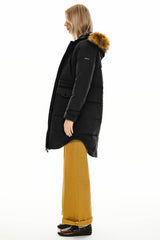 Orolay-Drawstring Hooded Thickened Down Coat-#color_Black