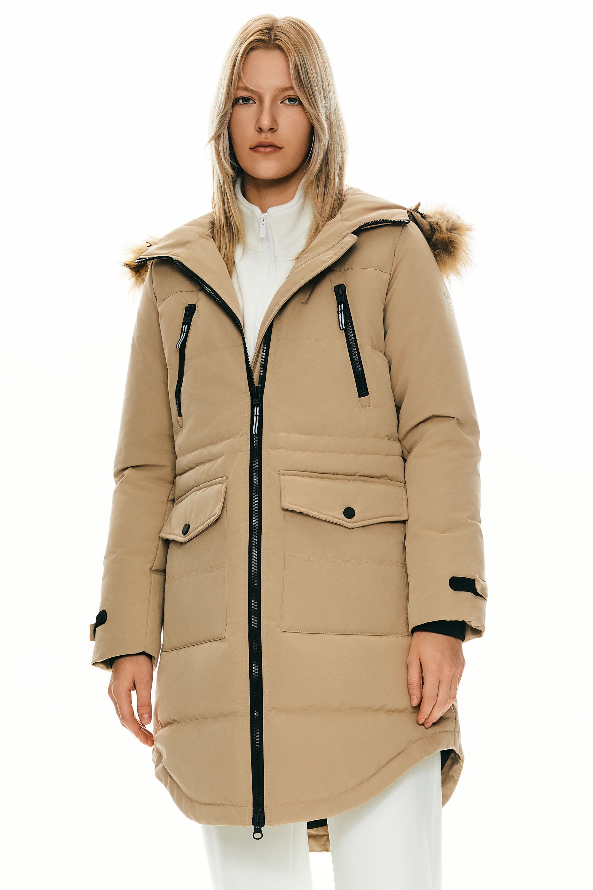 Orolay-Drawstring Hooded Thickened Down Coat-#color_Sand