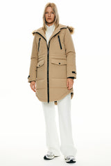 Orolay-Drawstring Hooded Thickened Down Coat-#color_Sand