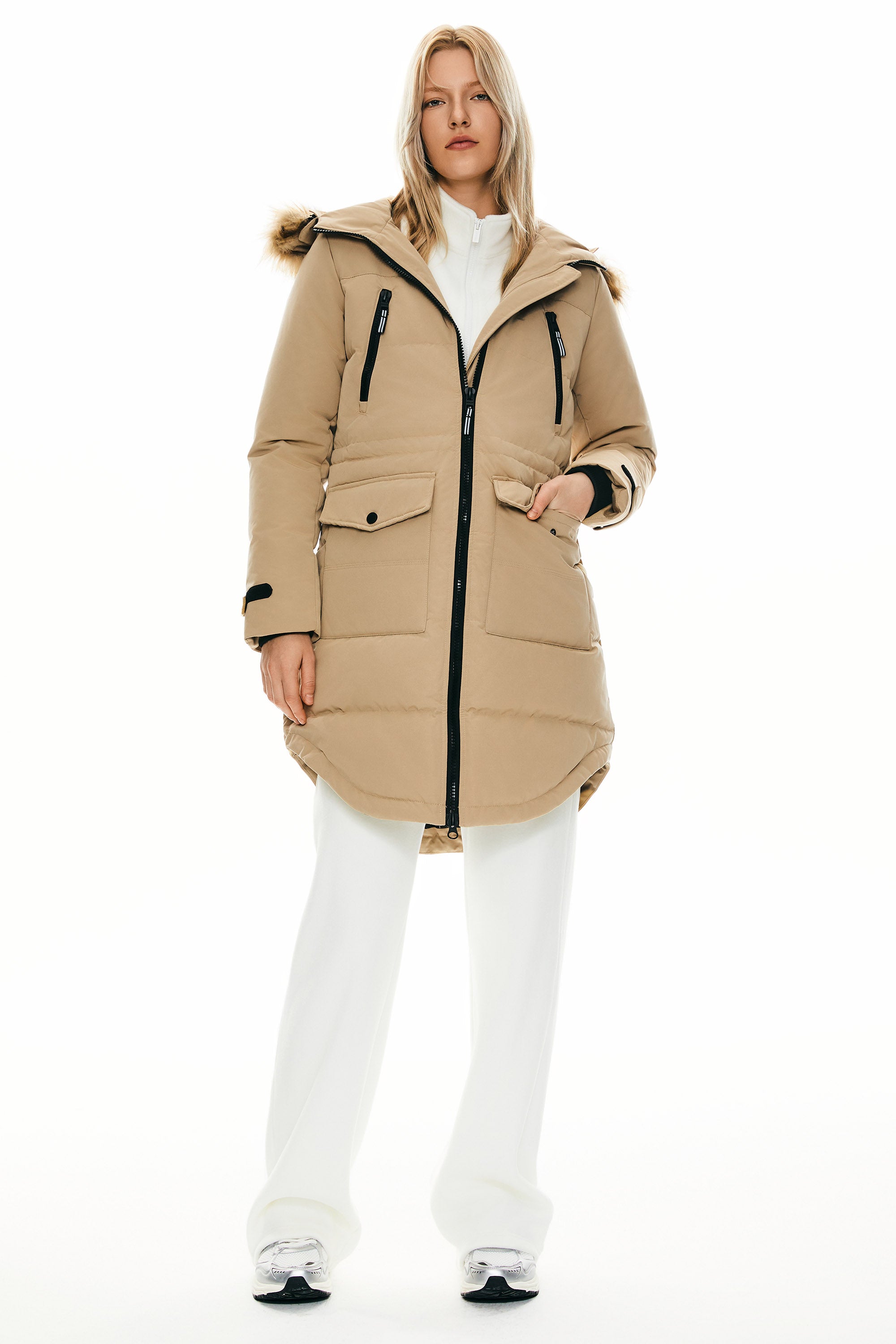 Orolay-Drawstring Hooded Thickened Down Coat-#color_Sand