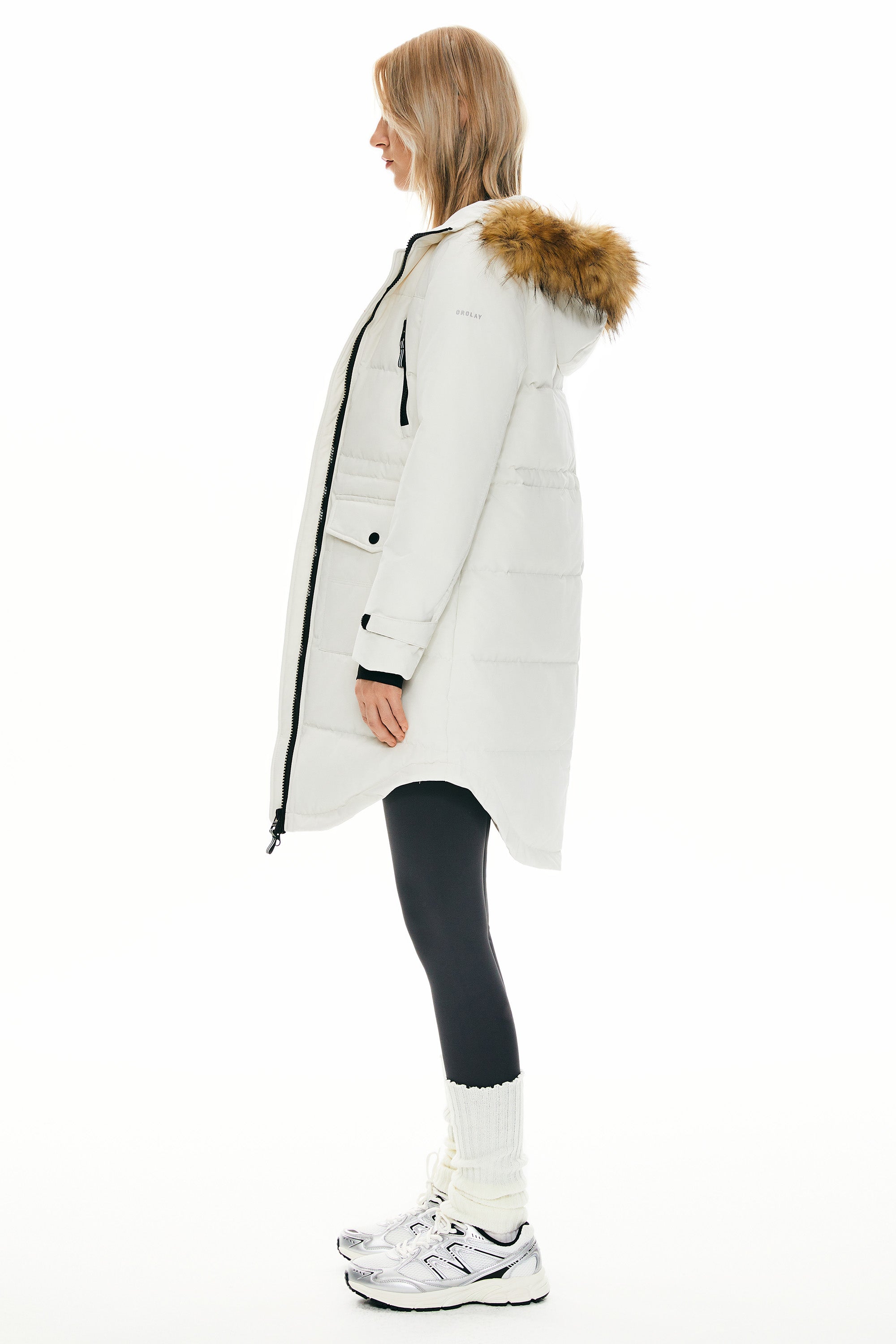 Orolay-Drawstring Hooded Thickened Down Coat-#color_White