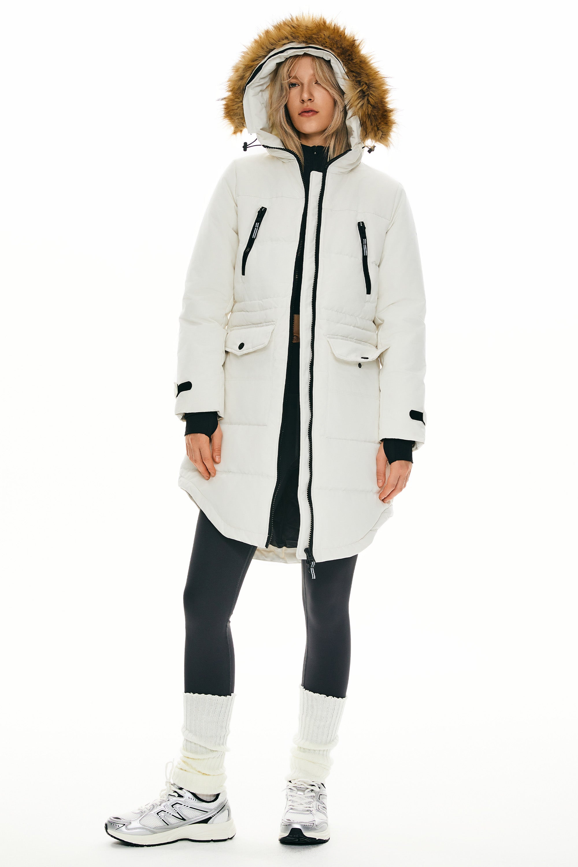 Orolay-Drawstring Hooded Thickened Down Coat-#color_White