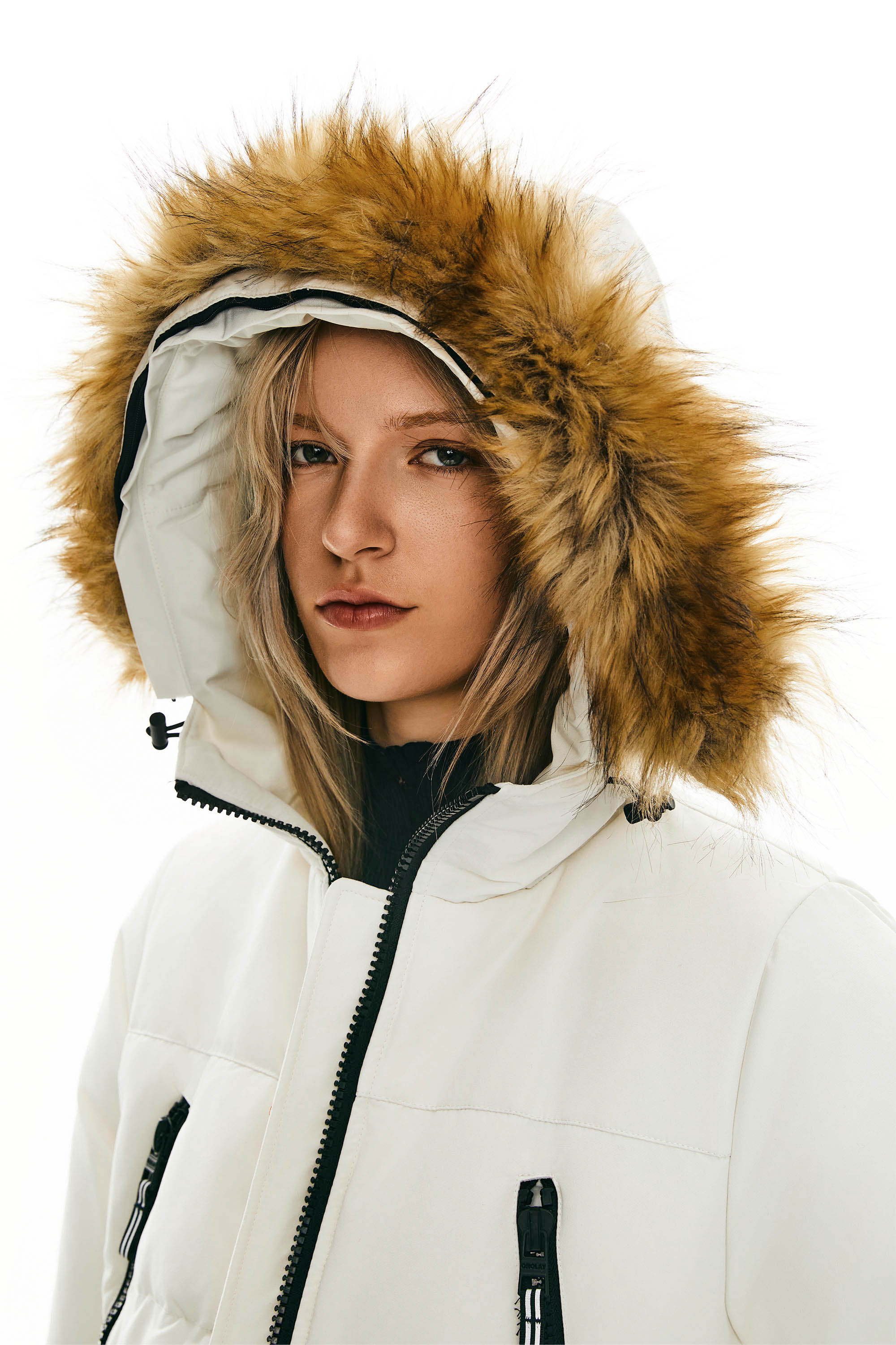 Orolay-Drawstring Hooded Thickened Down Coat-#color_White