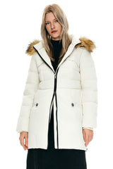 Orolay-Faux Fur Qulited Puffer Down Jacket-#color_White