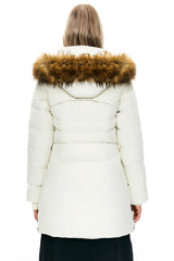 Orolay-Faux Fur Qulited Puffer Down Jacket-#color_White