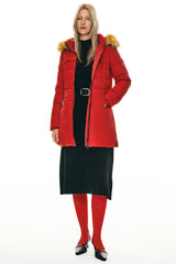 Orolay-Faux Fur Qulited Puffer Down Jacket-#color_Fiery Red