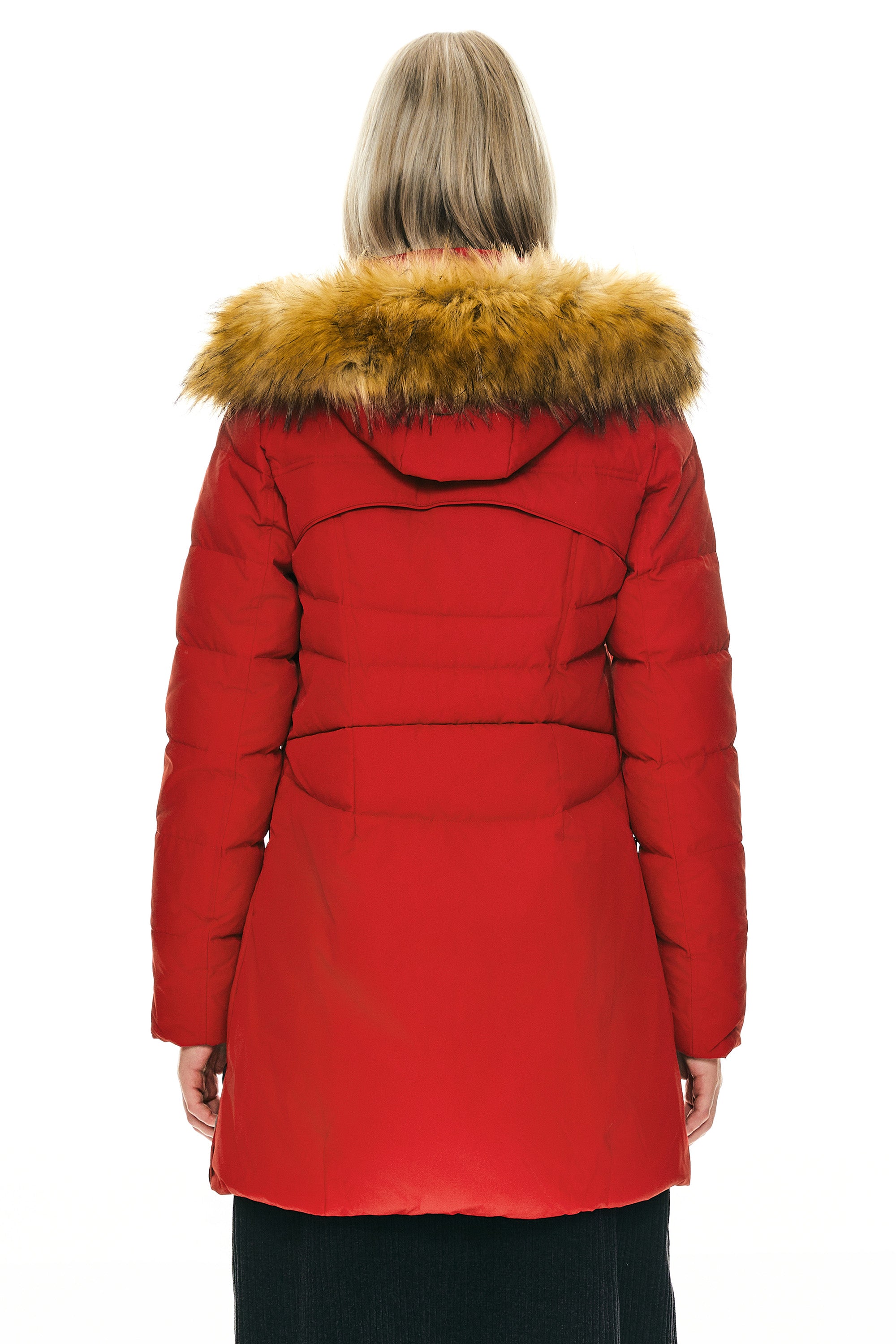 Orolay-Faux Fur Qulited Puffer Down Jacket-#color_Fiery Red