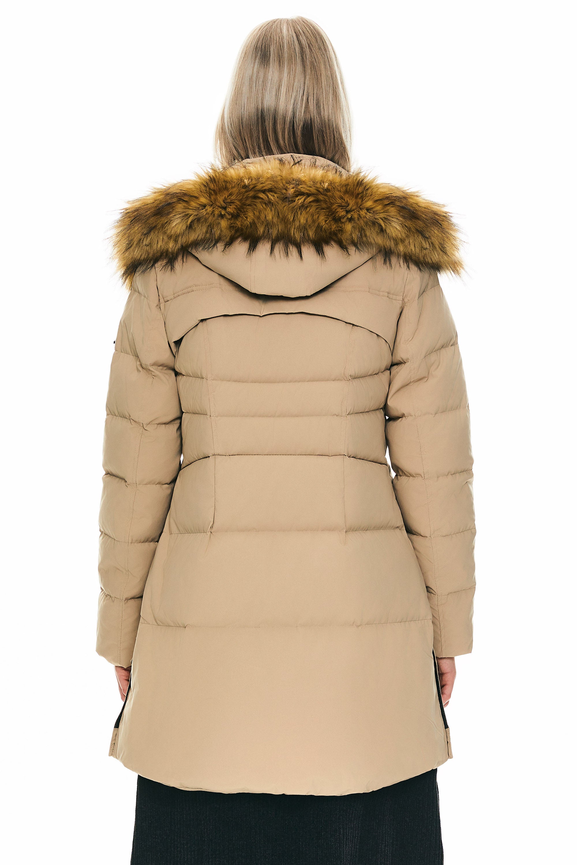 Orolay-Faux Fur Trim Hood Winter Down Jacket-#color_Sand