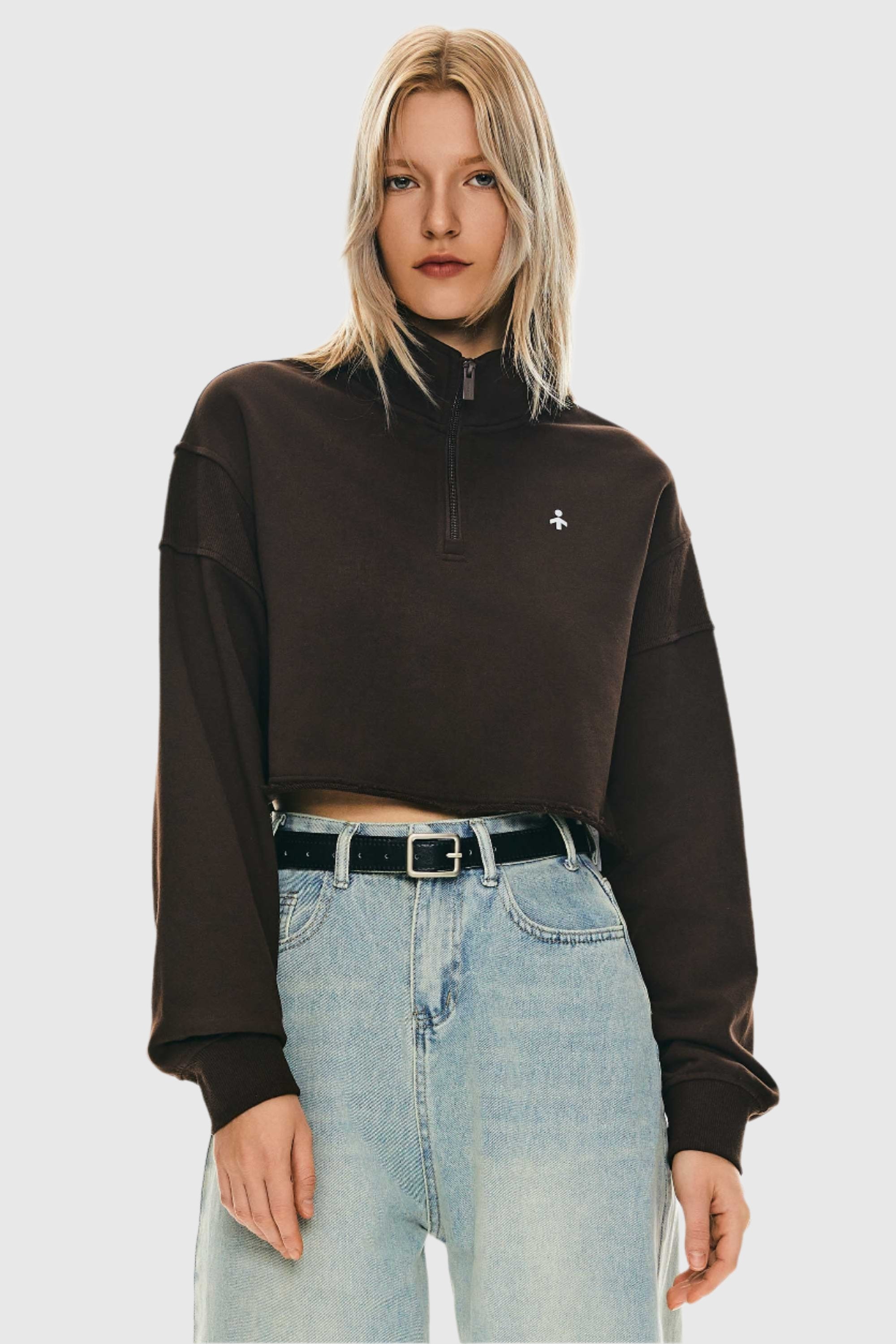 Orolay-Half-Zip-Crop-Sweatshirts-#color_Umber