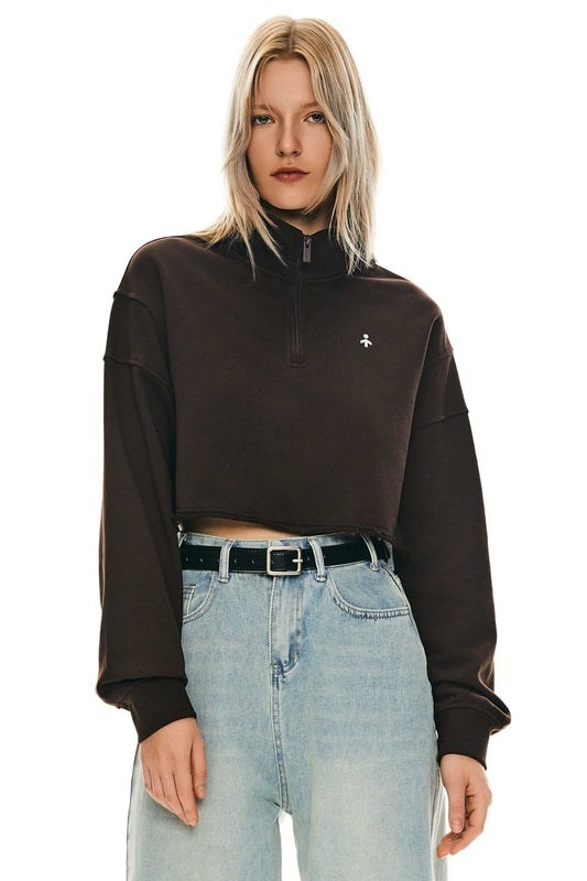 Orolay-Half-Zip-Crop-Sweatshirts-#color_Umber