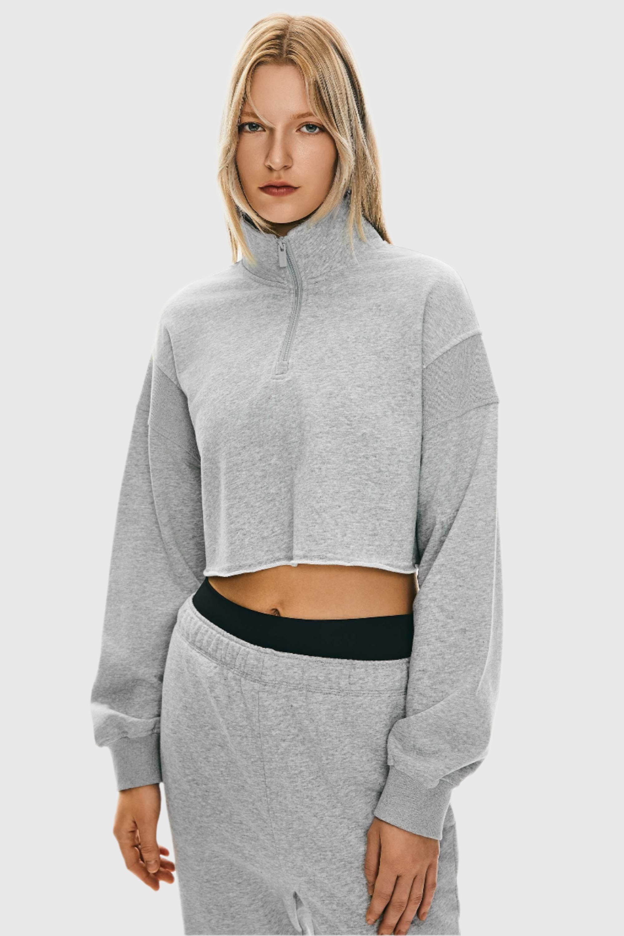 Orolay-Half-Zip-Crop-Sweatshirts-#color_Heather