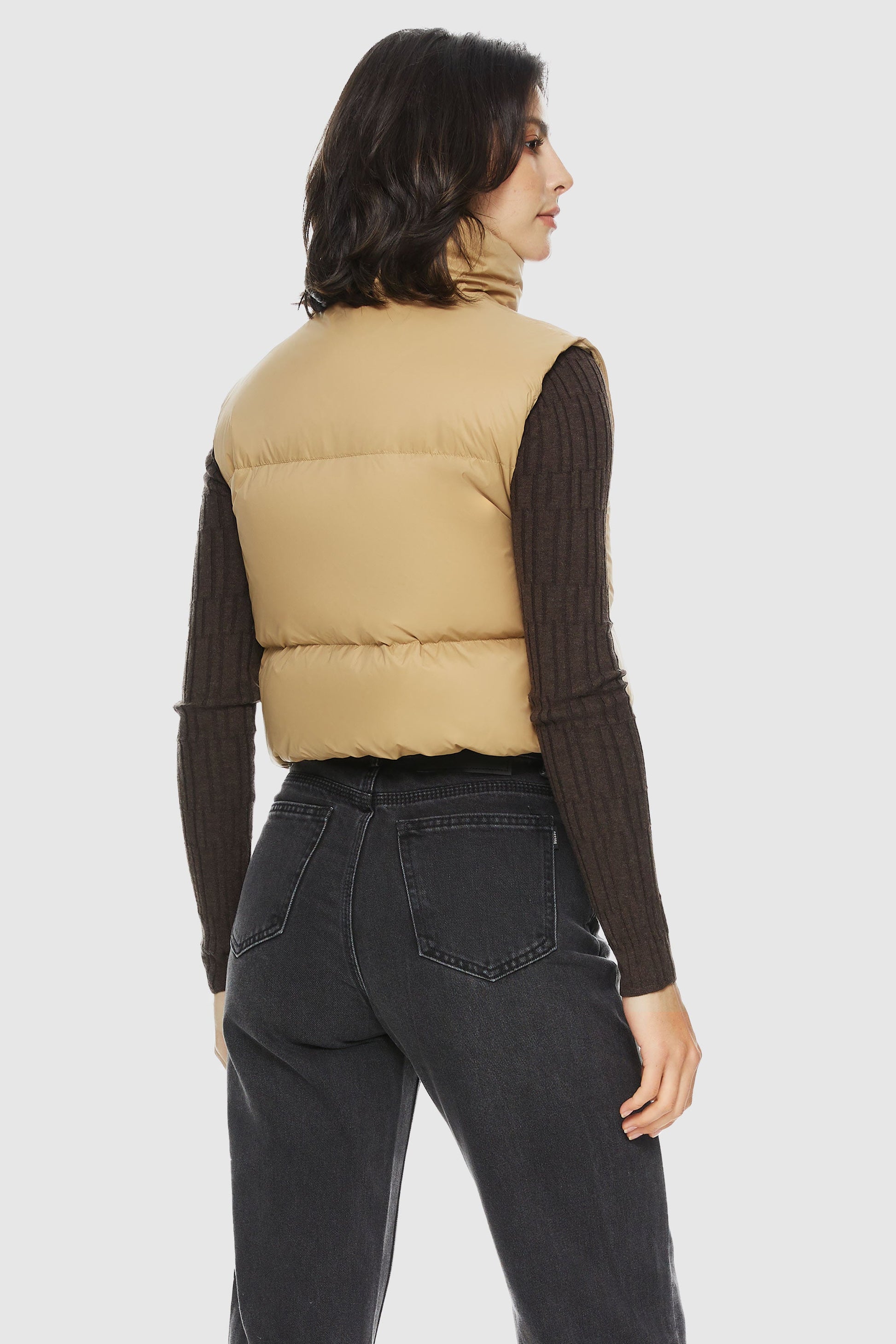 CROPPED PUFFER GILET - Khaki