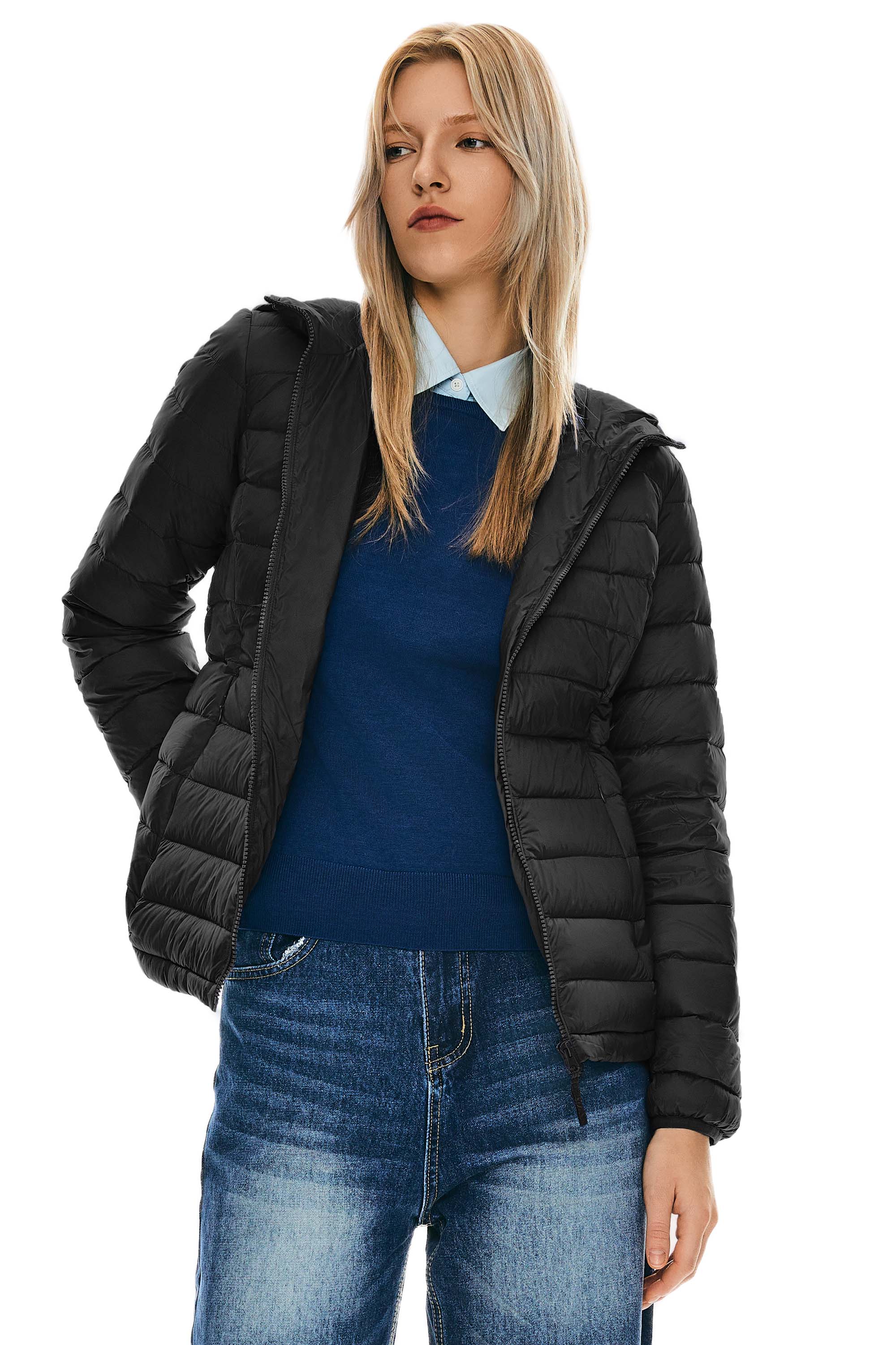 Orolay-Lightweight Packable Down Jacket with Stand Collar-#color_Black