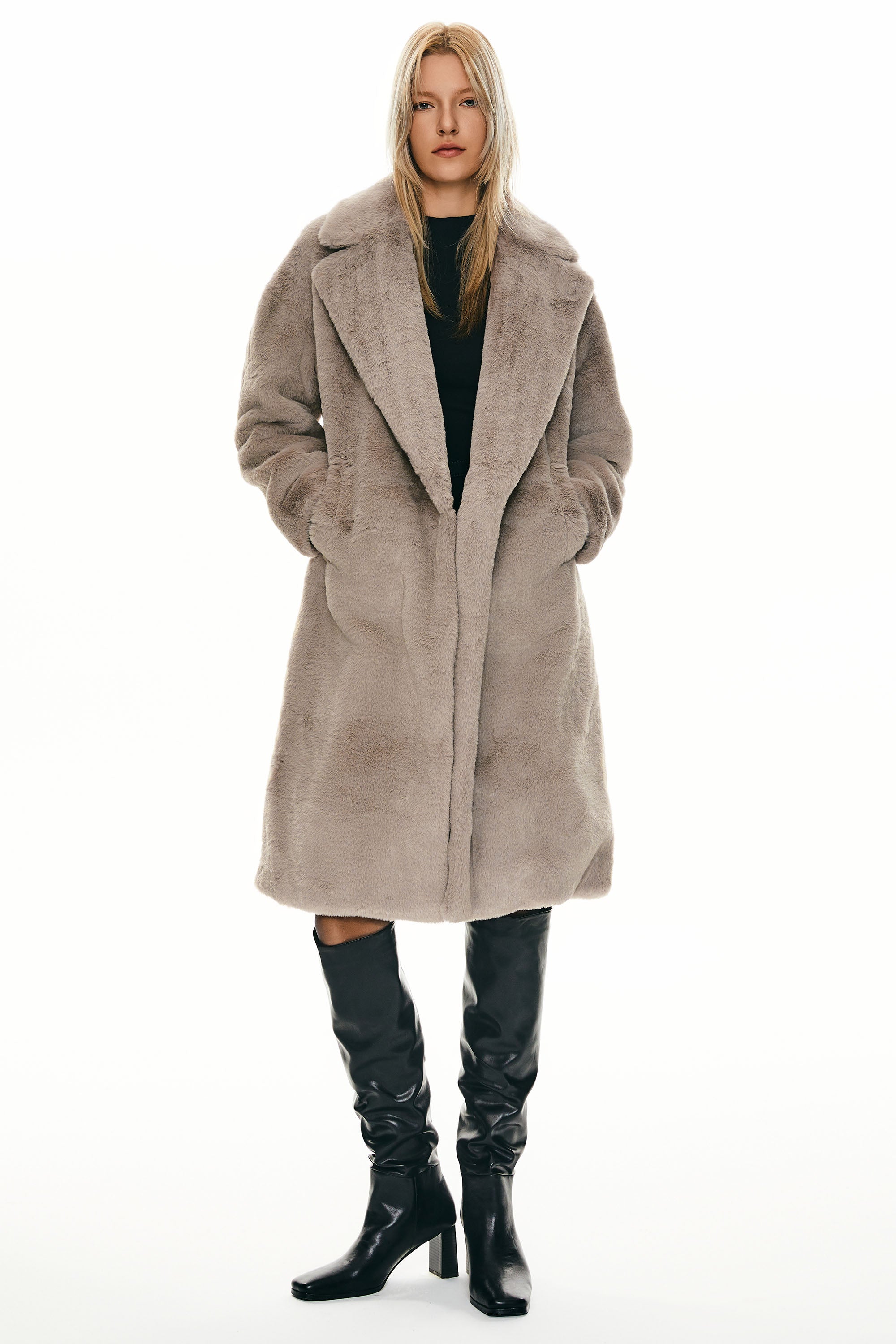 Orolay-Long Teddy Coat-#color_Shadow Gray