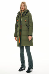 Orolay Long Thickened Hooded Down Jacket women #color_Peat Moss