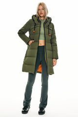 Orolay Long Thickened Hooded Down Jacket women #color_Peat Moss