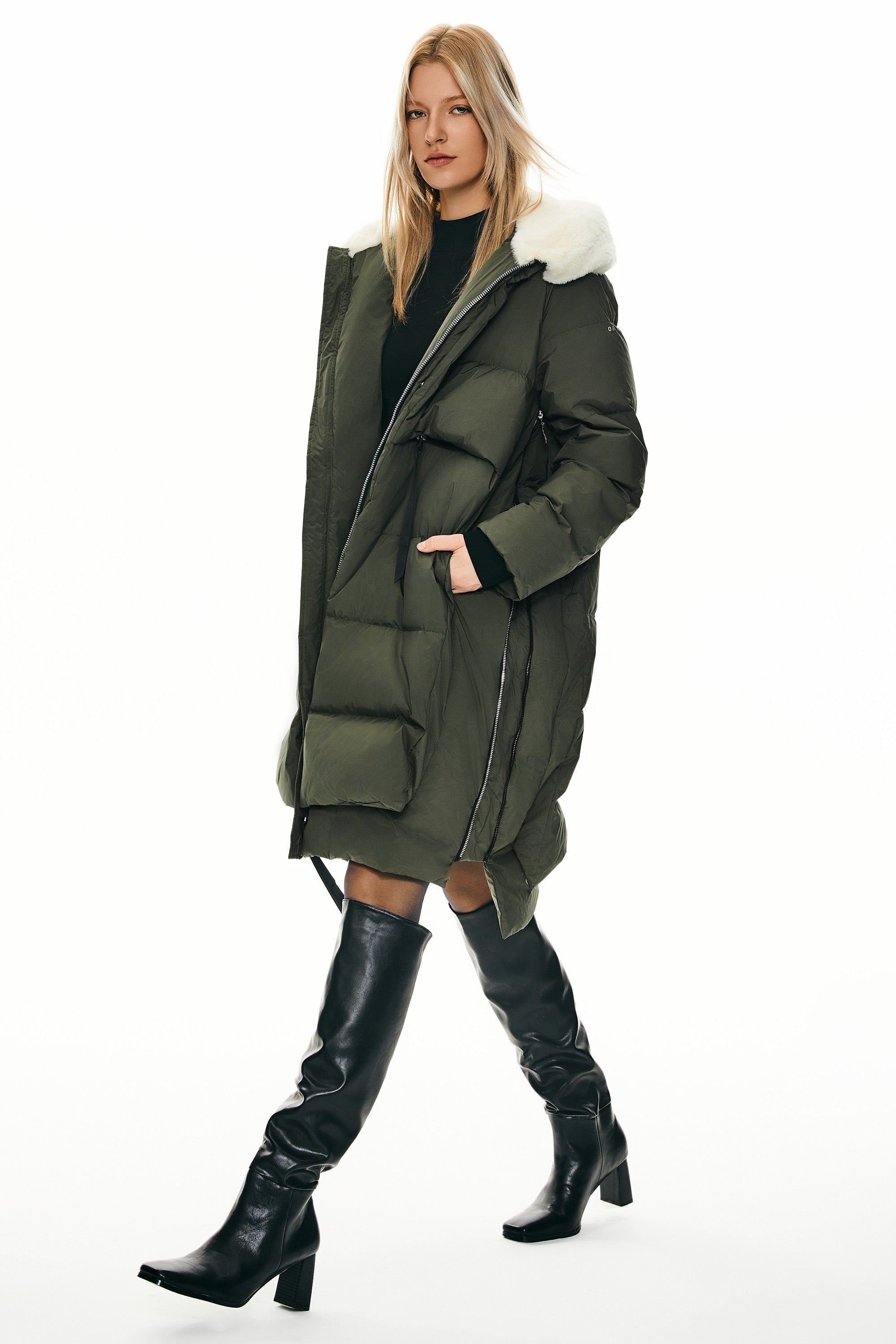 Orolay-Long Winter Puffer Jacket-Long Winter Puffer Jacket - Orolay, #color_Chive