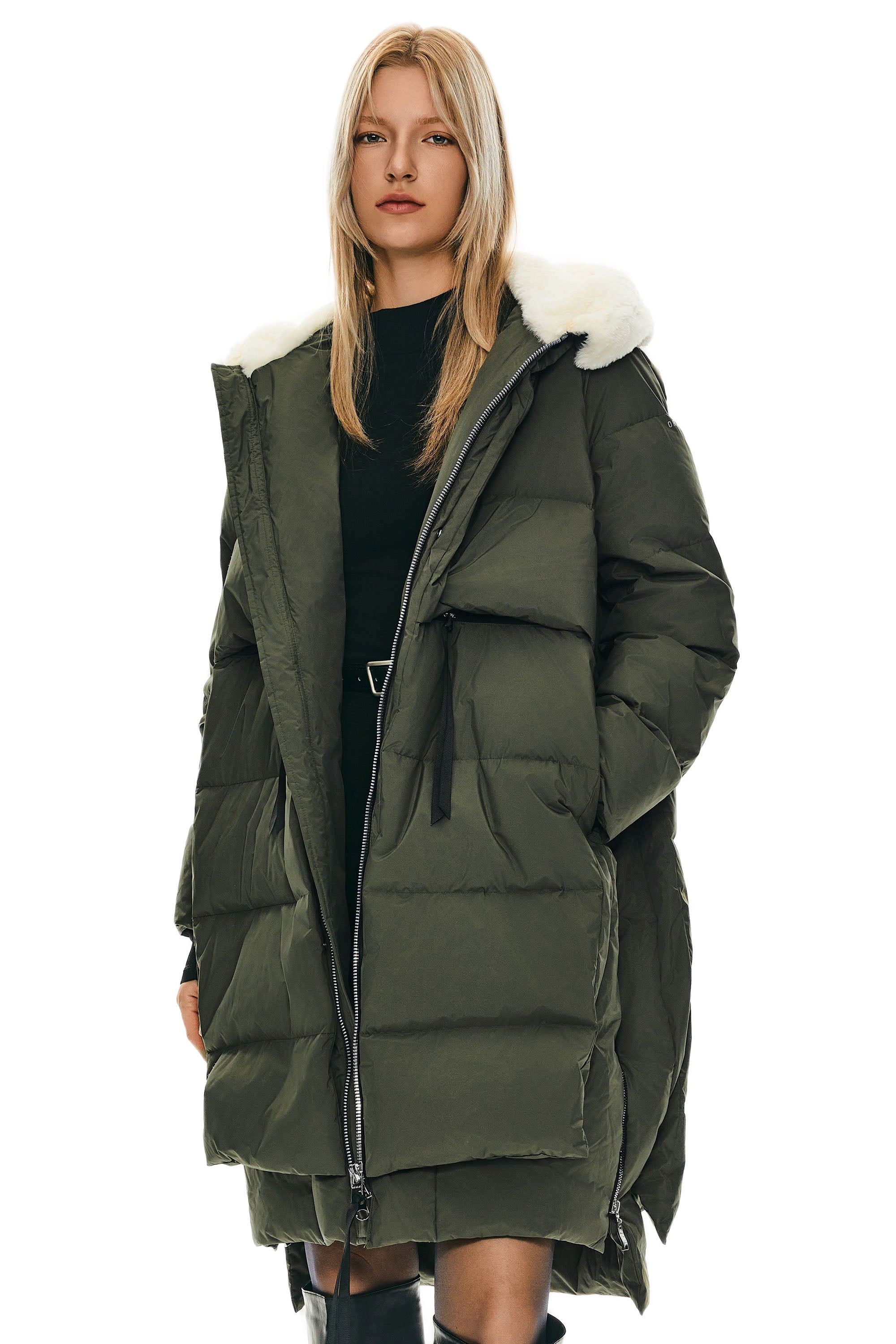 Orolay-Long Winter Puffer Jacket-Long Winter Puffer Jacket - Orolay, #color_Chive