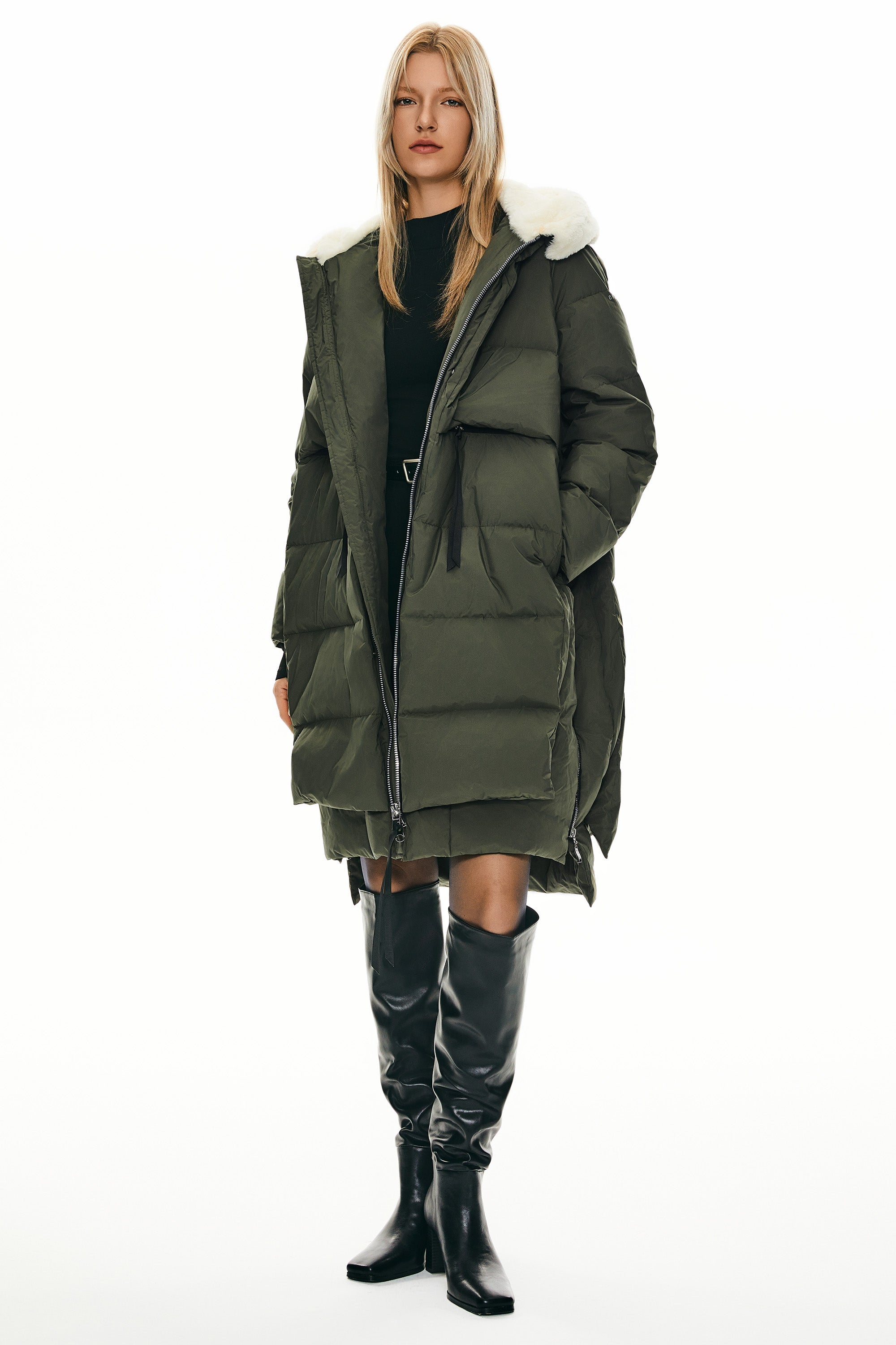 Orolay-Long Winter Puffer Jacket-Long Winter Puffer Jacket - Orolay, #color_Chive