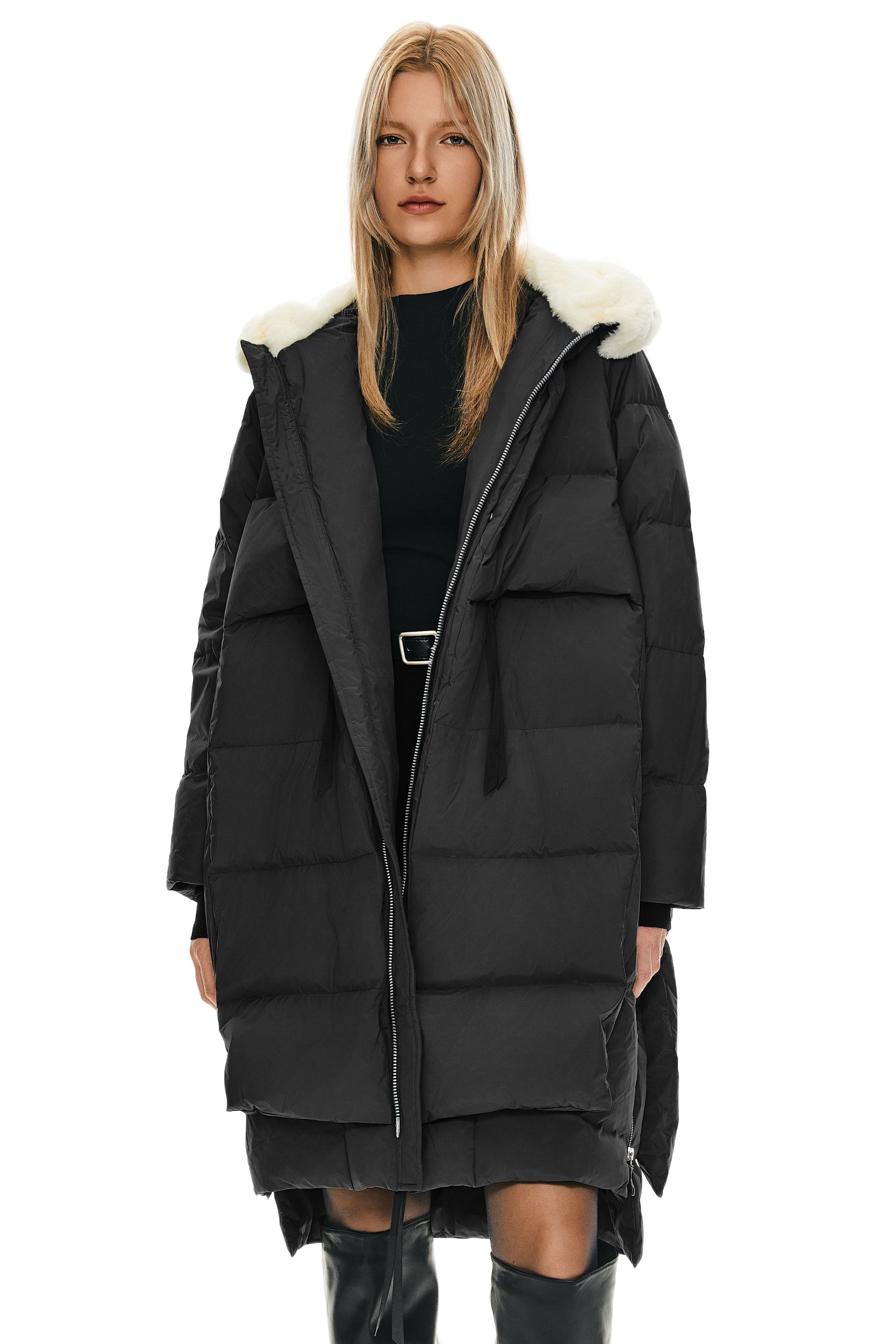 Orolay-Long Winter Puffer Jacket-Long Winter Puffer Jacket - Orolay, #color_Black