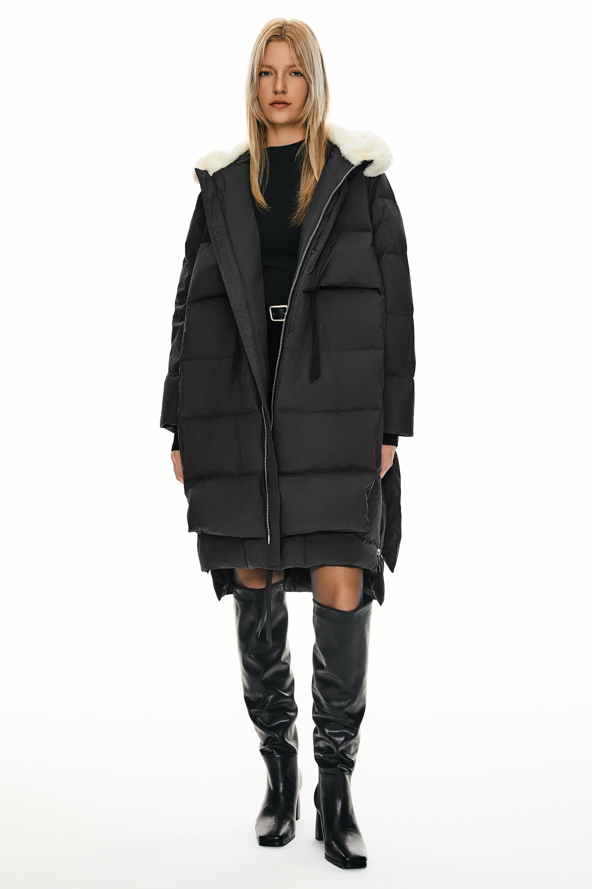 Orolay-Long Winter Puffer Jacket-Long Winter Puffer Jacket - Orolay, #color_Black