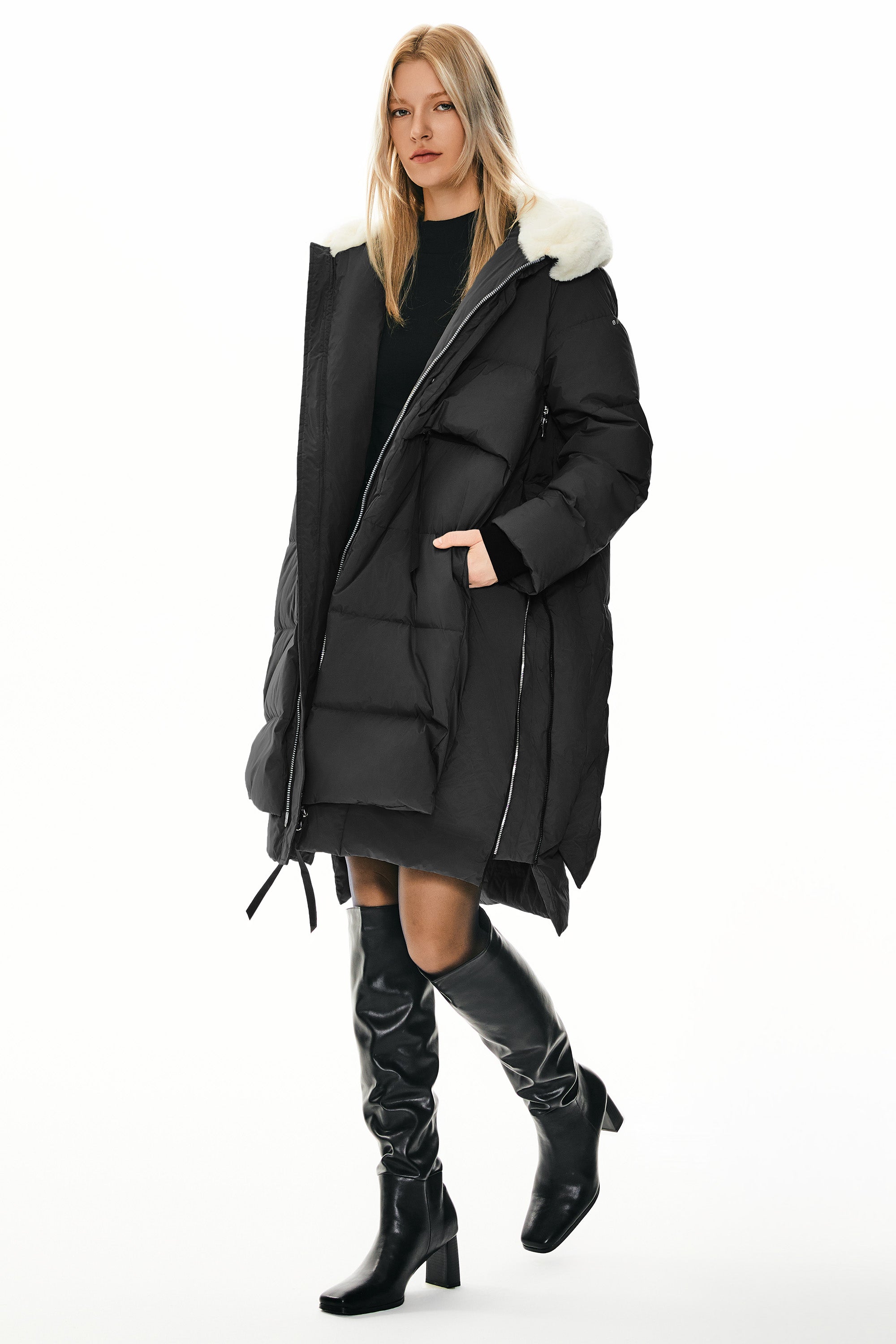 Orolay-Long Winter Puffer Jacket-Long Winter Puffer Jacket - Orolay, #color_Black