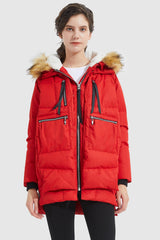 Orolay-092 Classics Thickened Down Jacket with Faux Fur Hood-Orolay 092 Classics Thickened Down Jacket with Faux Fur Hood women #color_Fiery Red