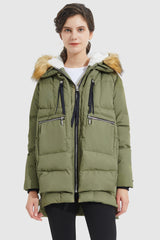 Orolay-092 Classics Thickened Down Jacket with Faux Fur Hood #color_Peat Moss