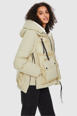 Orolay-092 Colorlay Cropped Hooded Puffer Jacket-#color_Almond Milk