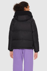 Orolay-092 Colorlay Knitted Brim Hooded Down Coat-#color_Black