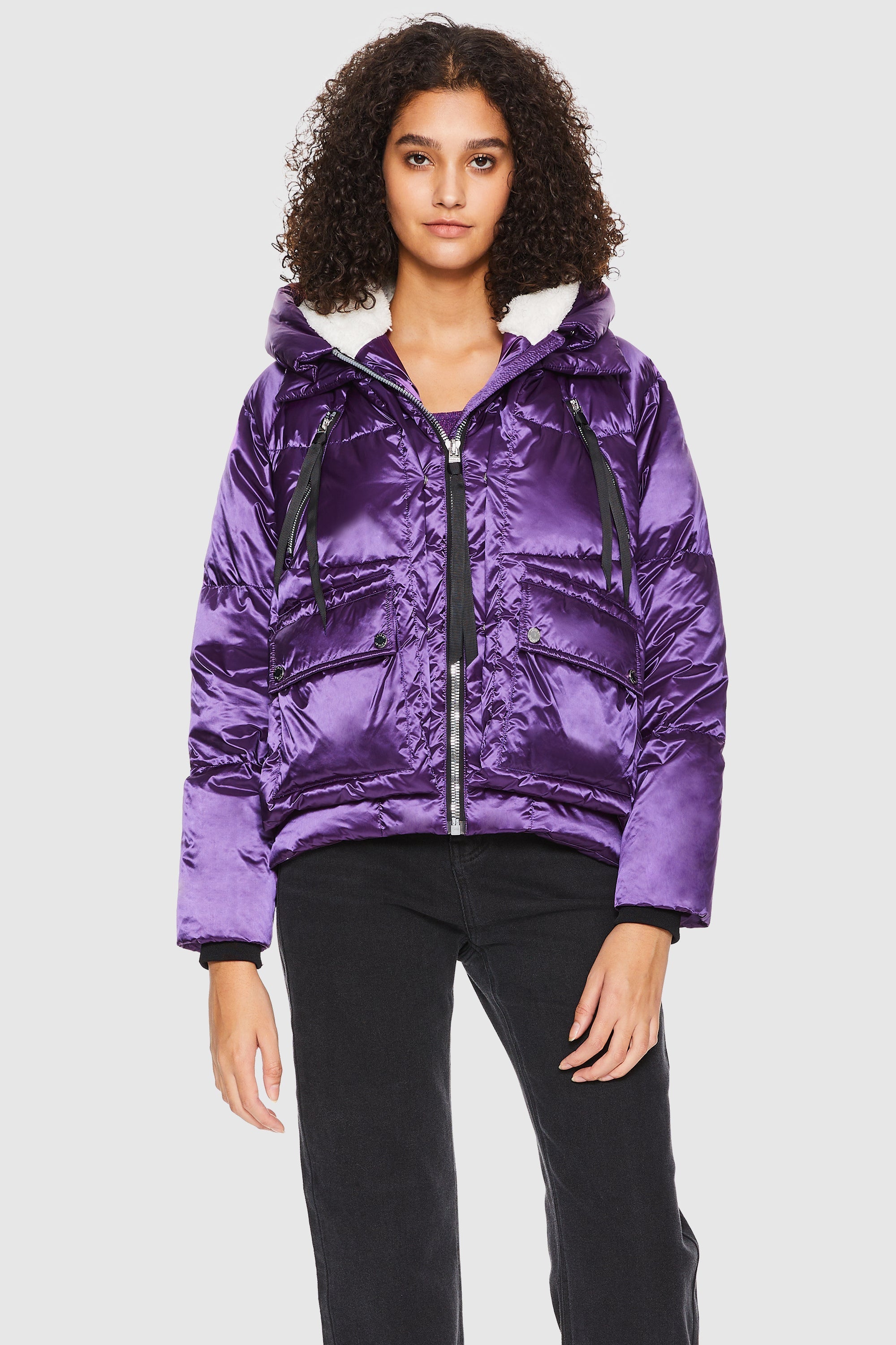 Orolay-092 Cosmos Cropped Crome Down Jacket-#color_Metallic Purple