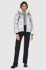 Orolay-092 Cosmos Cropped Crome Down Jacket-#color_Metallic Silver