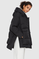 Orolay-092 O-Lab Hooded Down Jacket with Slitted Hem-#color_Black