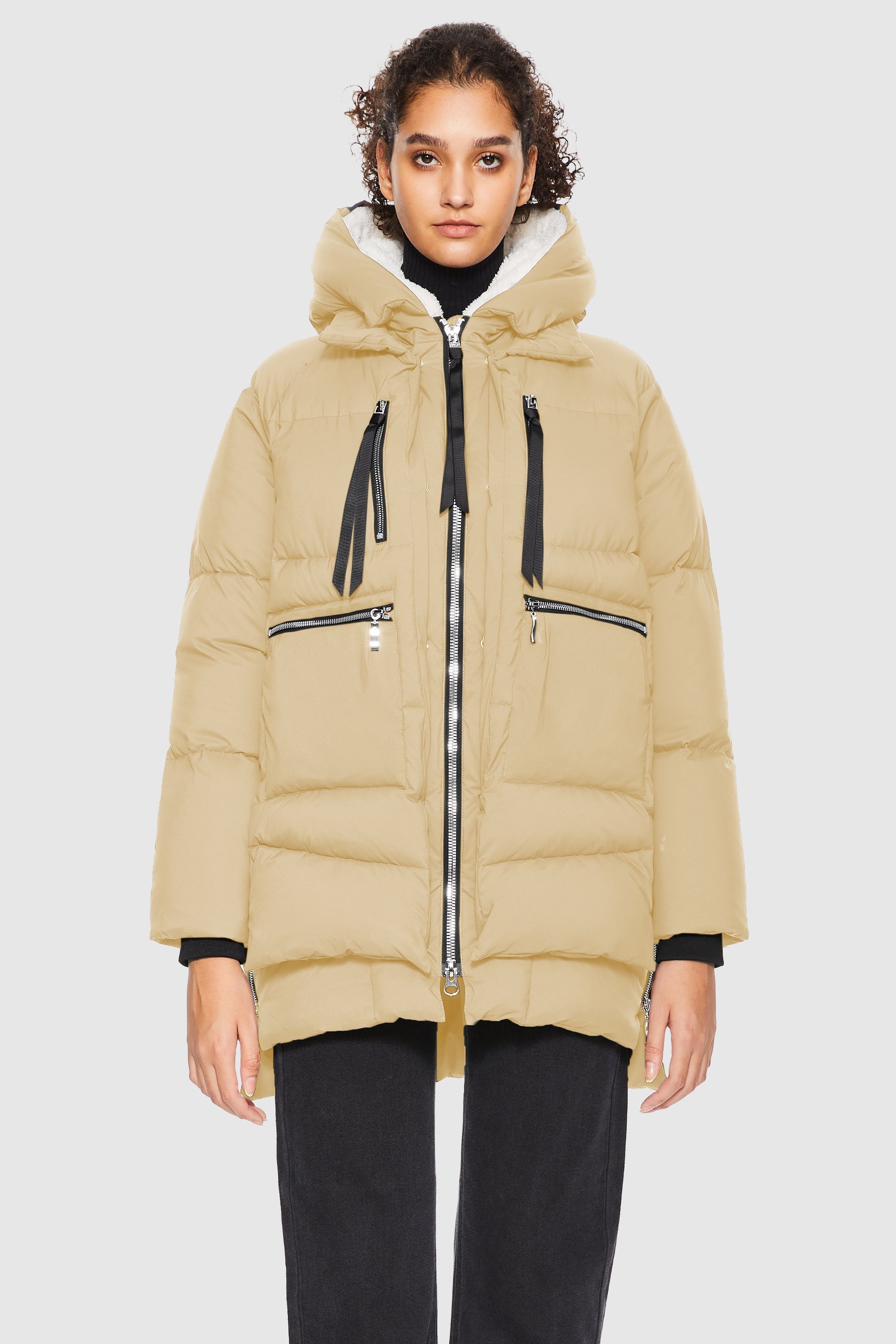 Orolay-092 Thickened Hooded Puffer Jacket-#color_Khaki