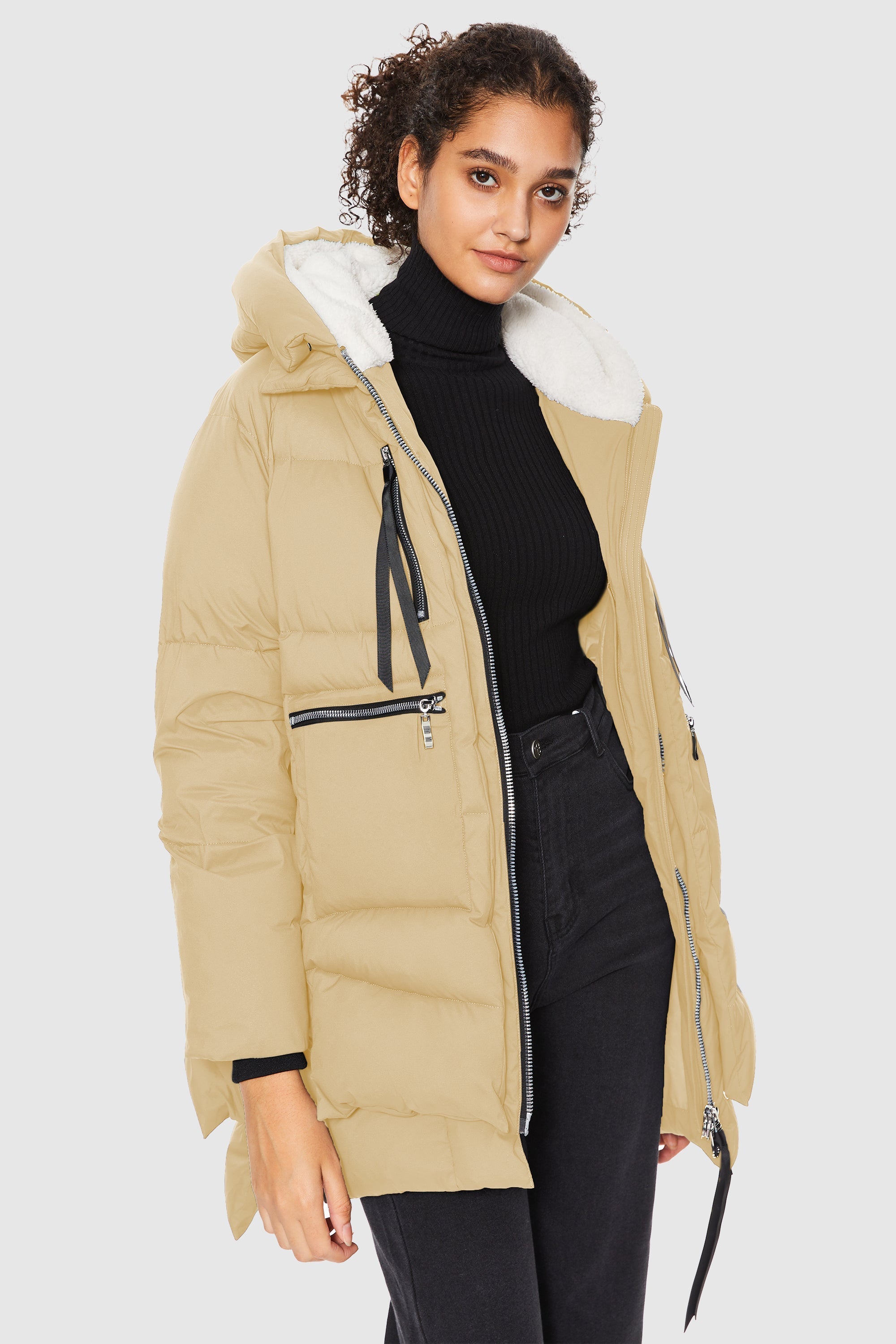 Orolay-092 Thickened Hooded Puffer Jacket-#color_Khaki