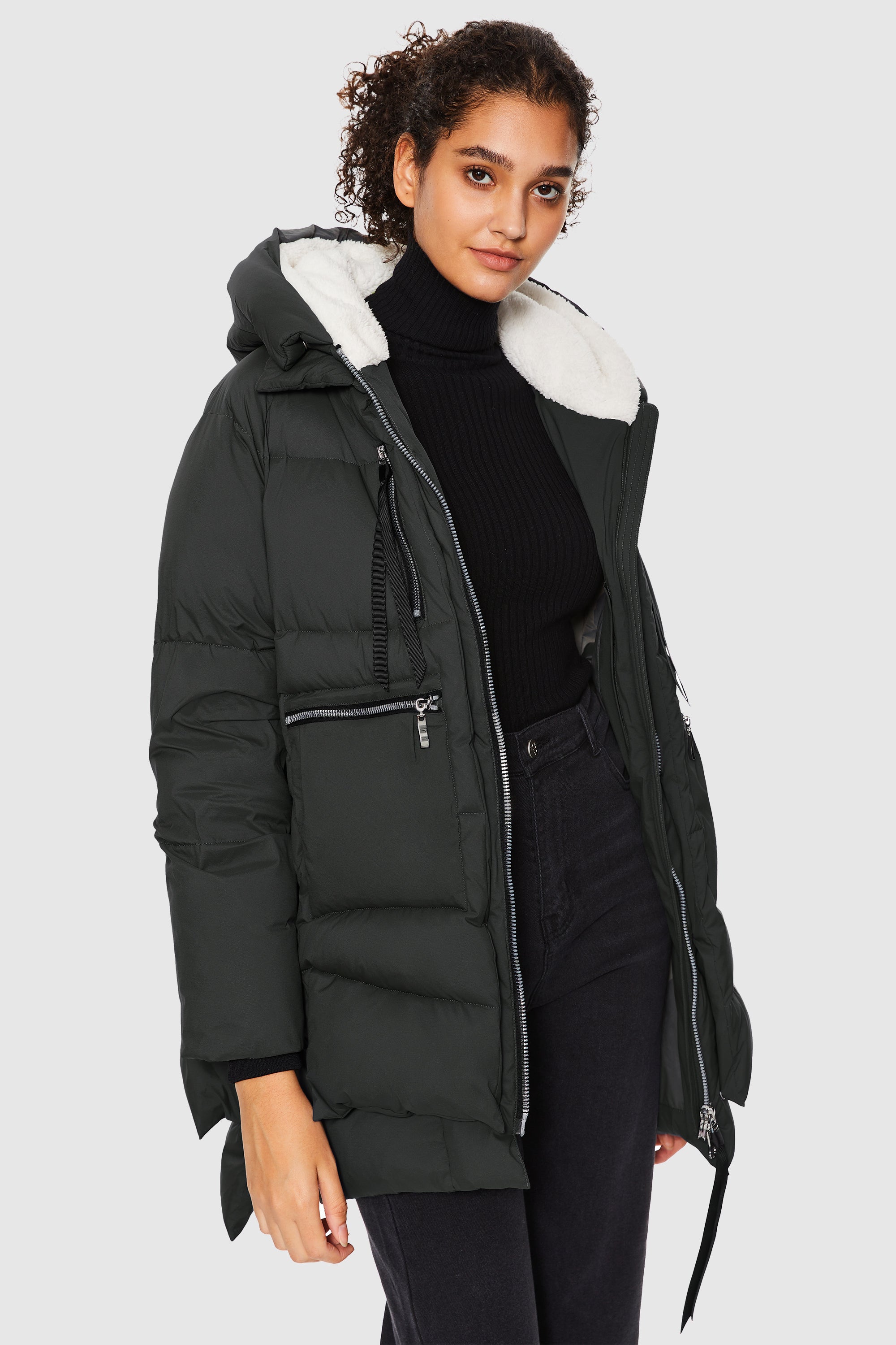 Orolay-092 Thickened Hooded Puffer Jacket-#color_Volcanic Ash