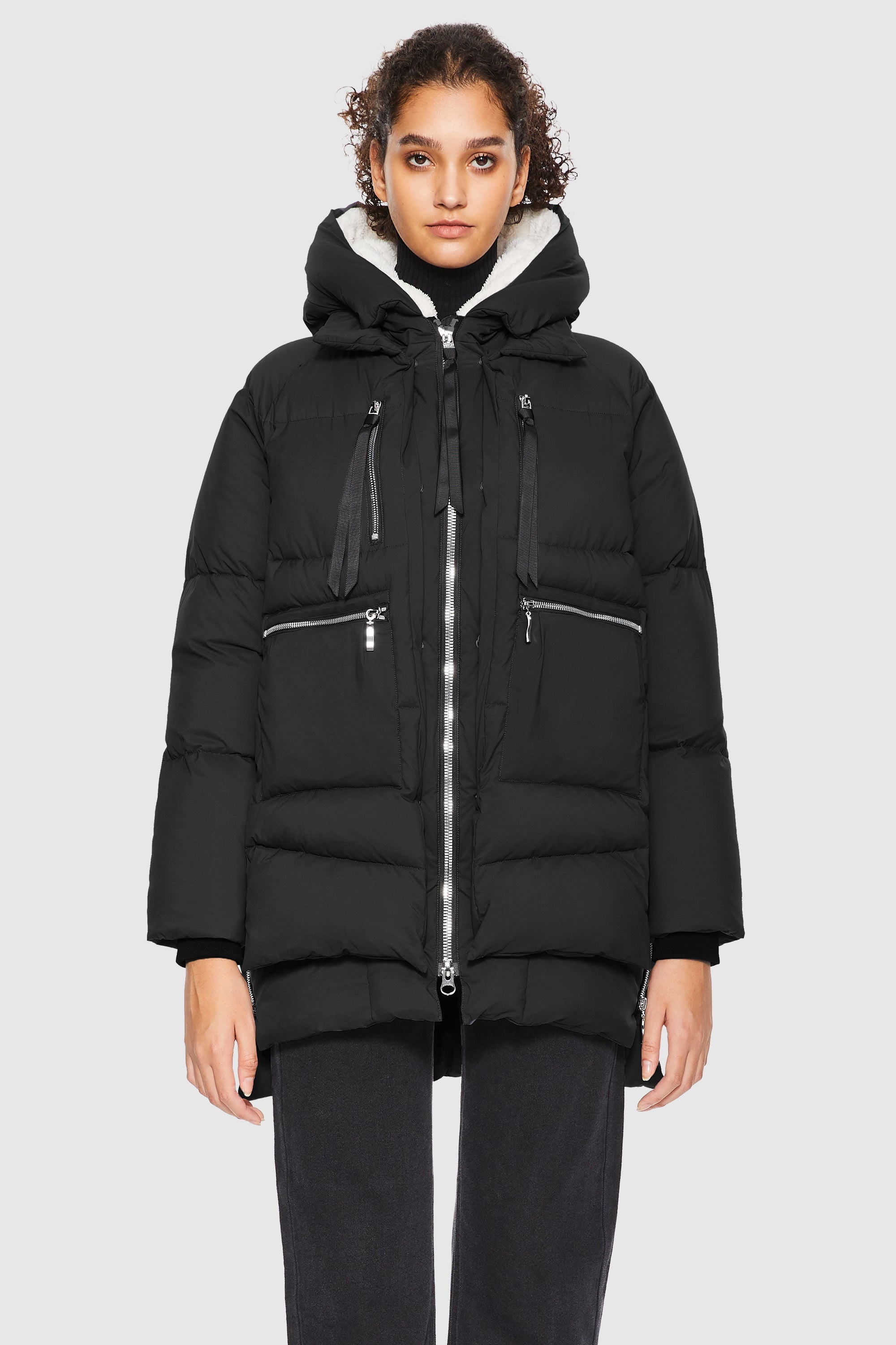 Orolay-092 Thickened Hooded Puffer Jacket-#color_Black