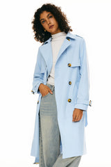 Orolay-3/4 Belted Double-Breasted Trench-women 3/4 Belted Double-Breasted Trench from Orolay - #color_Clear Sky