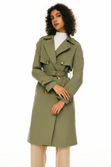 Orolay-3/4 Belted Double-Breasted Trench-women 3/4 Belted Double-Breasted Trench from Orolay - #color_Sage Green