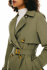 Orolay-3/4 Belted Double-Breasted Trench-women 3/4 Belted Double-Breasted Trench from Orolay - #color_Sage Green