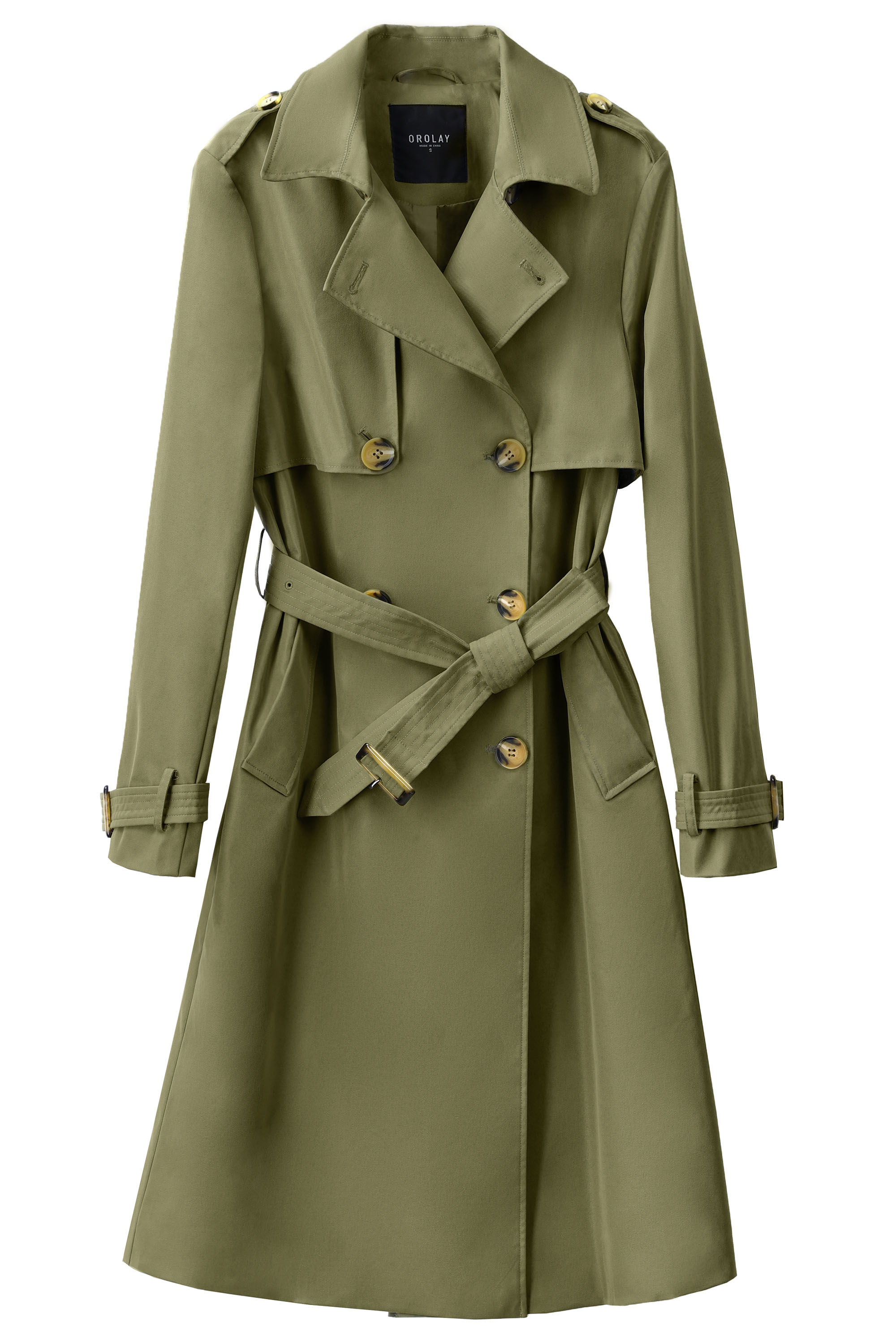 Orolay-3/4 Belted Double-Breasted Trench-Image 7 of 3/4 Belted Double-Breasted Trench from Orolay - #color_Sage Green