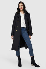 Orolay-3/4 Belted Double-Breasted Trench-women 3/4 Belted Double-Breasted Trench from Orolay #color_Black