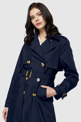 Orolay-3/4 Belted Double-Breasted Trench-women 3/4 Belted Double-Breasted Trench from Orolay #color_Beacon Blue