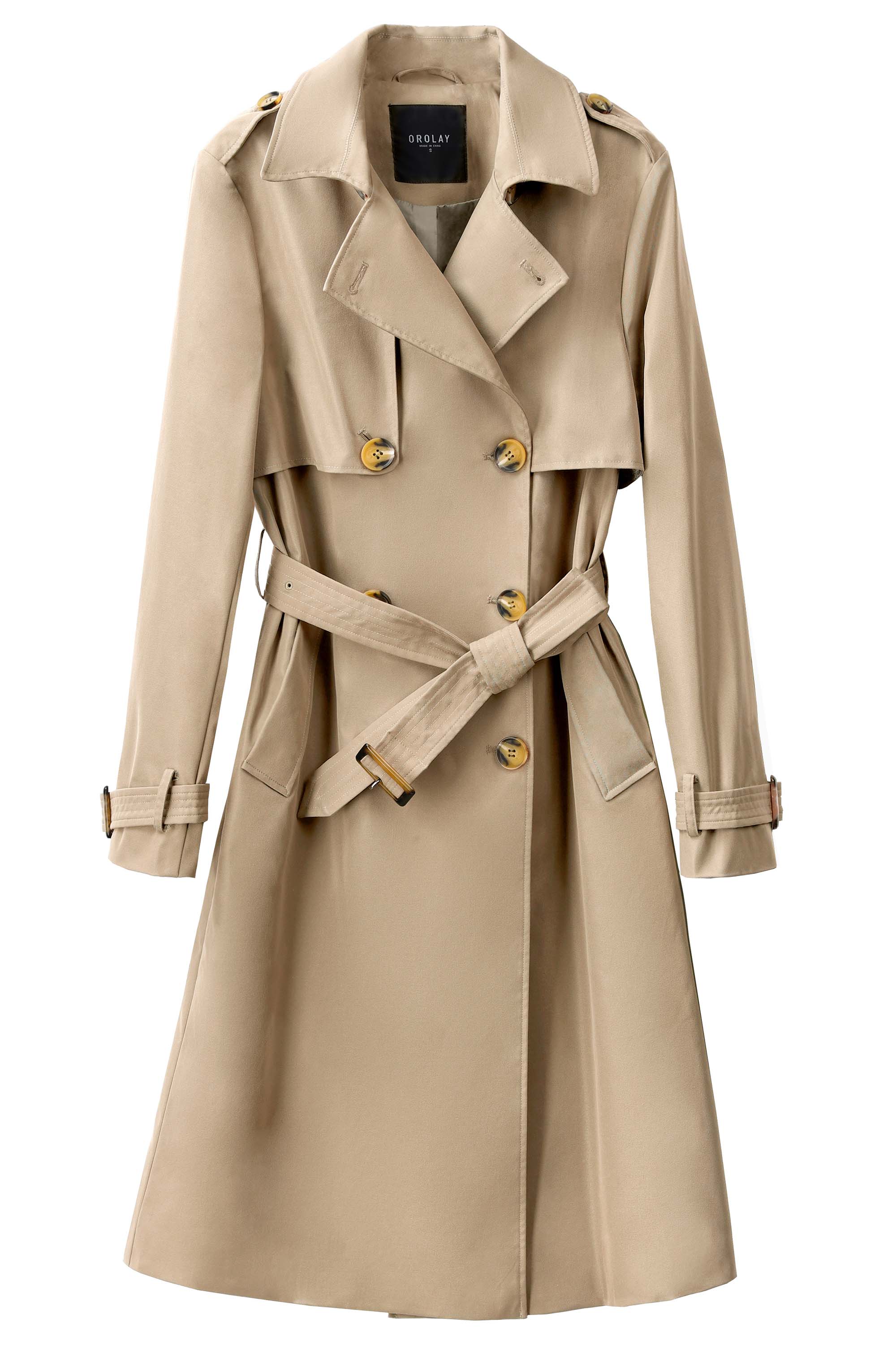 Orolay-3/4 Belted Double-Breasted Trench-women 3/4 Belted Double-Breasted Trench from Orolay - #color_Frosted Almond